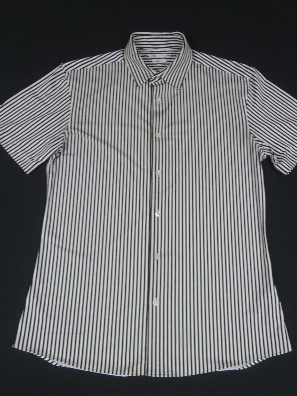 ZARA MAN BLACK WHITE STRIPED SHORT SLEEVE BUTTON UP SHIRT SLIM FIT SIZE MED M17